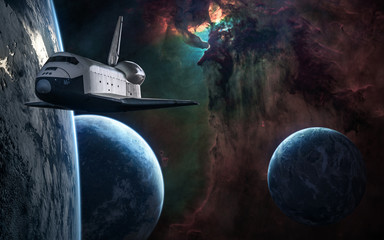 Wall Mural - nebulae, space shuttle, planets, cosmic landscape. science fiction. elements of this image furnished