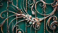 Details Of Structure And Ornaments Of Wrought Iron Fence And Gate