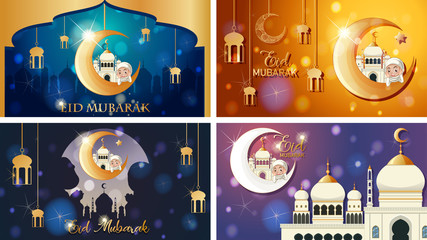 Wall Mural - Four background designs for Muslim festival Eid Mubarak