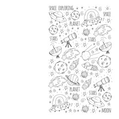  Space vector illustration. Science, technology pattern. Rocket and spaceships.