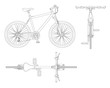 © Golden Sikorka - Flat outline cycling side view, back and top view isolated on white.