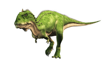 Aufkleber - Majungasaurus was a carnivorous theropod dinosaur that lived in Cretaceous era Madagascar. A cousin species to carnotaurus, it had a horn on its head. 3D Rendering 