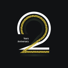 2 years anniversary logotype with multiple line white gray and golden color isolated on black backgr