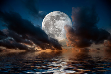 scenic with full moon on sea to night..