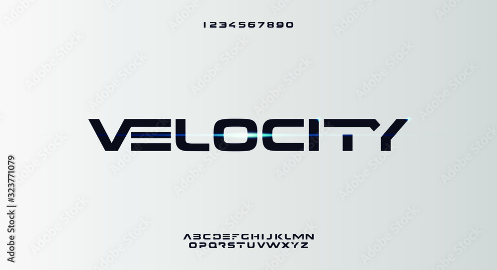 Velocity, an abstract sporty technology alphabet font. digital space ...