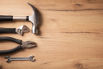 Set of tools on a wooden table