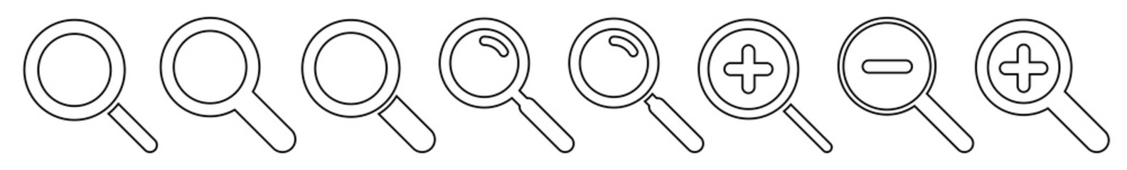 Wall Mural - magnifying glass icon black line | magnifier illustration | zoom symbol | loupe logo | view search m