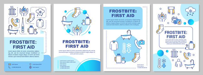 Wall Mural - Frostbite first aid, low temperature effect brochure template. Flyer, booklet, leaflet print, cover design with linear icons. Vector layouts for magazines, annual reports, advertising posters