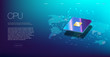 © sergray(noAIelemens) - 3D closeup of cpu for web design. Integrated communication processor.  Processors CPU concept. Digital chip. A futuristic projection of the microchip of the future. 3D closeup of cpu for web design.