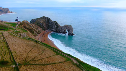 Wall Mural - Amazing Durdle Door at the Jurassic Coast of England - view from above -aerial photography