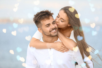 Canvas Print - Happy couple at sea resort