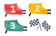 Illustration pack of racing competition form with various number labels (1, 2, 3) and in different color. Hand drawn watercolour paint on white background, cutout clipart elements for creative design.