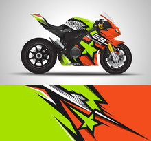 Motorcycle Wrap Decal And Vinyl Sticker Design. Concept Graphic Abstract Background For Wrapping Vehicles, Motorsport, Sport Bike, Motocross, Supermoto And Livery. Vector Illustration.