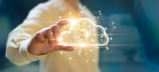 Leinwandbilder -  Man holding cloud computing data and security on global networking, Cloud technology of business.