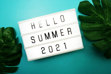 Wall Mural - hello summer 2021 word in light box