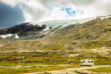 Poster - Camper car in norwegian mountains