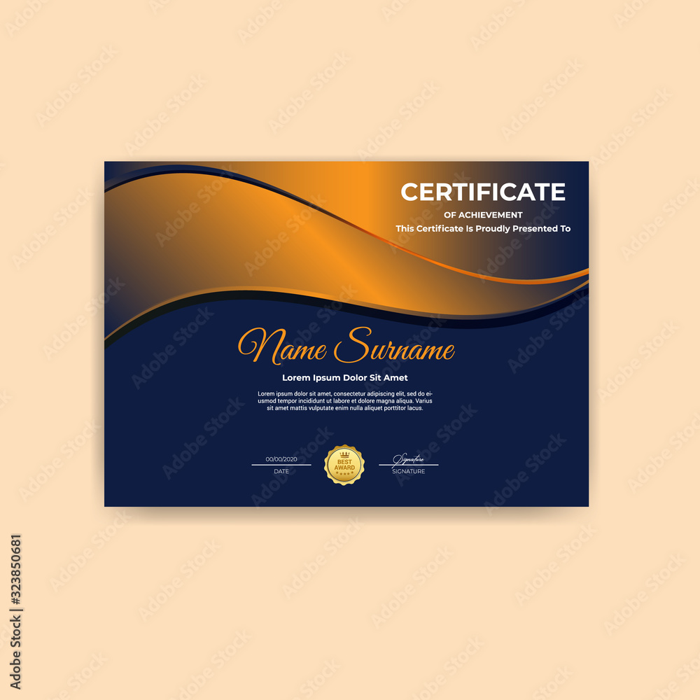 Certificate template wave shapes with golden color vector design Stock ...