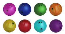 Set Of Bright Bowling Balls On White Background