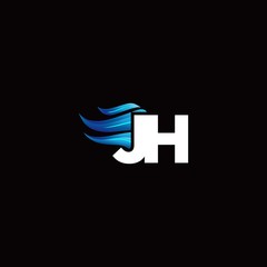 JH monogram logo with blue fire style design template