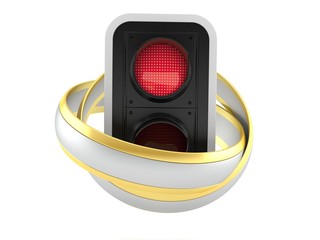 Poster - Red traffic light inside wedding rings