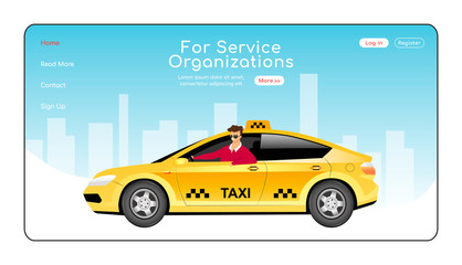 Wall Mural - for service organizations landing page flat color vector template. express taxi delivery homepage la