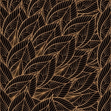 Peacock Feathers Floral Royal Pattern Seamless. Gold Black Luxury Background Vector. Oriental Design For Christmas Wrapping Paper, Beauty Spa, New Year Wallpaper, Birthday Gift, Wedding Party.