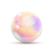Realistic glossy marble ball in holographic colours with rainbow glare on white