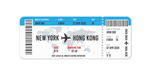 Wall Mural - Realistic airline ticket design with passenger name. Vector illustration