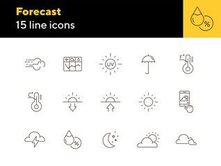 Wall Mural - Forecast line icon set. Sun, cloud, temperature. Climate concept. Can be used for topics like environment, summer, meteorology