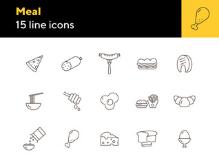 Poster - Meal line icon set. Sausage, eating, ingredient. Grocery concept. Can be used for topics like fast food, cooking, dinner