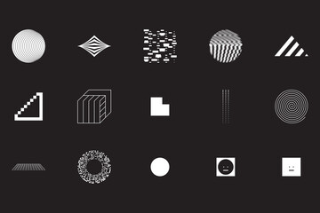 Wall Mural - universal geometric shapes set. design forms on black background