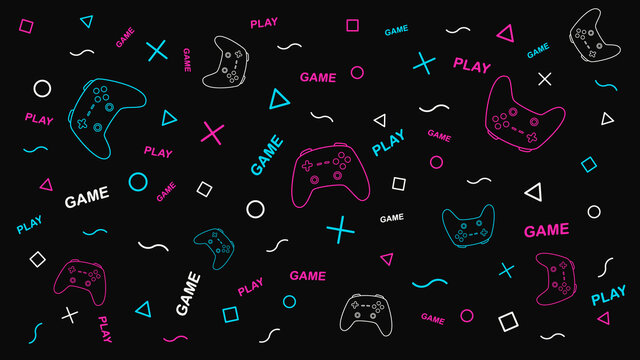 game background with gamepad and graphic elements. joystick sign. outline design vector illustration