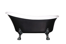 Black Bath With Decorative Feet Isolated On White Background. Freestanding Bathtub On Beautiful Silver Decorative Feet. 