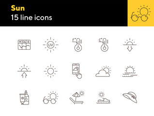 Wall Mural - Sun line icon set. Weather, sunscreen, forecast. Vacation concept. Can be used for topics like resort, protection, sunbathing