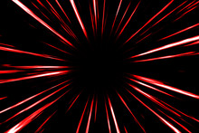 Red Comic Radial Speed Lines In Black Background. Action Speedline Inspired By Japanese Anime.