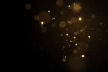 Lights Bokeh On A Black Background. Glares With Flying Glowing Particles. Ligh Gold Effect. Vector Illustration
