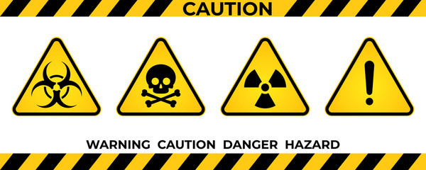 set of hazard warning signs. black yellow triangle warning safety and caution signs. information sec