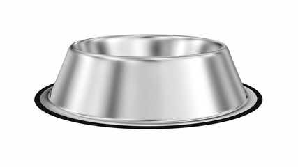 Stainless steel dog bowl isolated on white. 3d illustration.