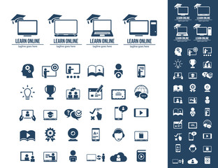 Wall Mural - e-learning, education. collection of e-learning related icons