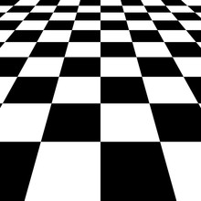 Black White Squares Checkered Board Background, Vector Chessboard Perspective