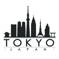 Poster - Tokyo Japan Skyline Silhouette. Skyline Stamp Vector City Design. landmark Famous Buildings.