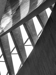 Wall Mural - Black and white abstract closeup image of concrete and metail stairs at modern building