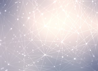 3d link system structure. Light silver empty blur background. Techno abstract texture. Shining magical web techology pattern. 