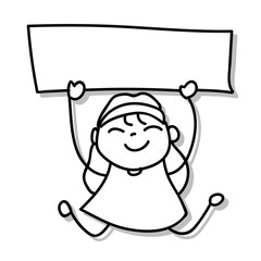 Poster - children illustration hand drawing vector happy kid girl happiness concept abstract cartoon character