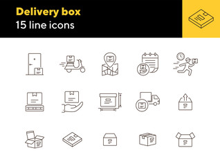 Poster - Delivery box icons. Set of line icons. Home delivery, scooter, open box. Delivery service concept. Vector illustration can be used for topics like logistics, shipment, shipping