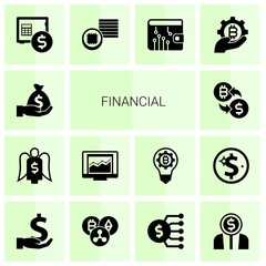 14 financial filled icons set isolated on white background