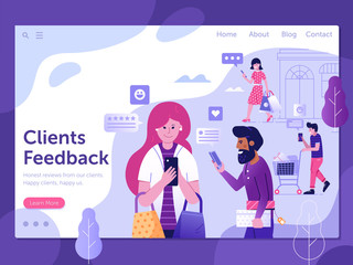 Wall Mural - excellent clients feedback landing page template in flat