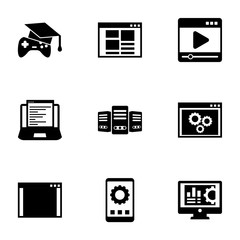 9 software filled icons set isolated on white background. Icons set with Open Source, front end, media player, Web Development, Big data, back end, app development, Accounting software icons.