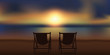 two deck chairs at magic sunset on the beach vector illustration EPS10