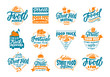 © Olesia - Set of vintage Street food emblems and stamps. Colorful badges, templates, stickers on white background isolated